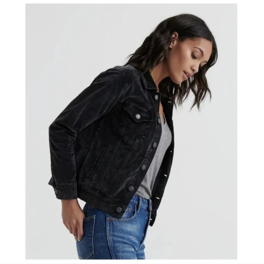 Lucky Brand Jeans The Tommy Trucker Charcoal Black Velvet Jacket - M - Picture 5 of 15